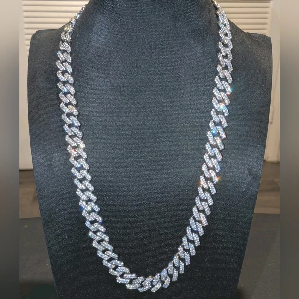 24” Silver Plated Iced Out Cuban Link Chain 14mm Thick Fully Blinged Necklace24”